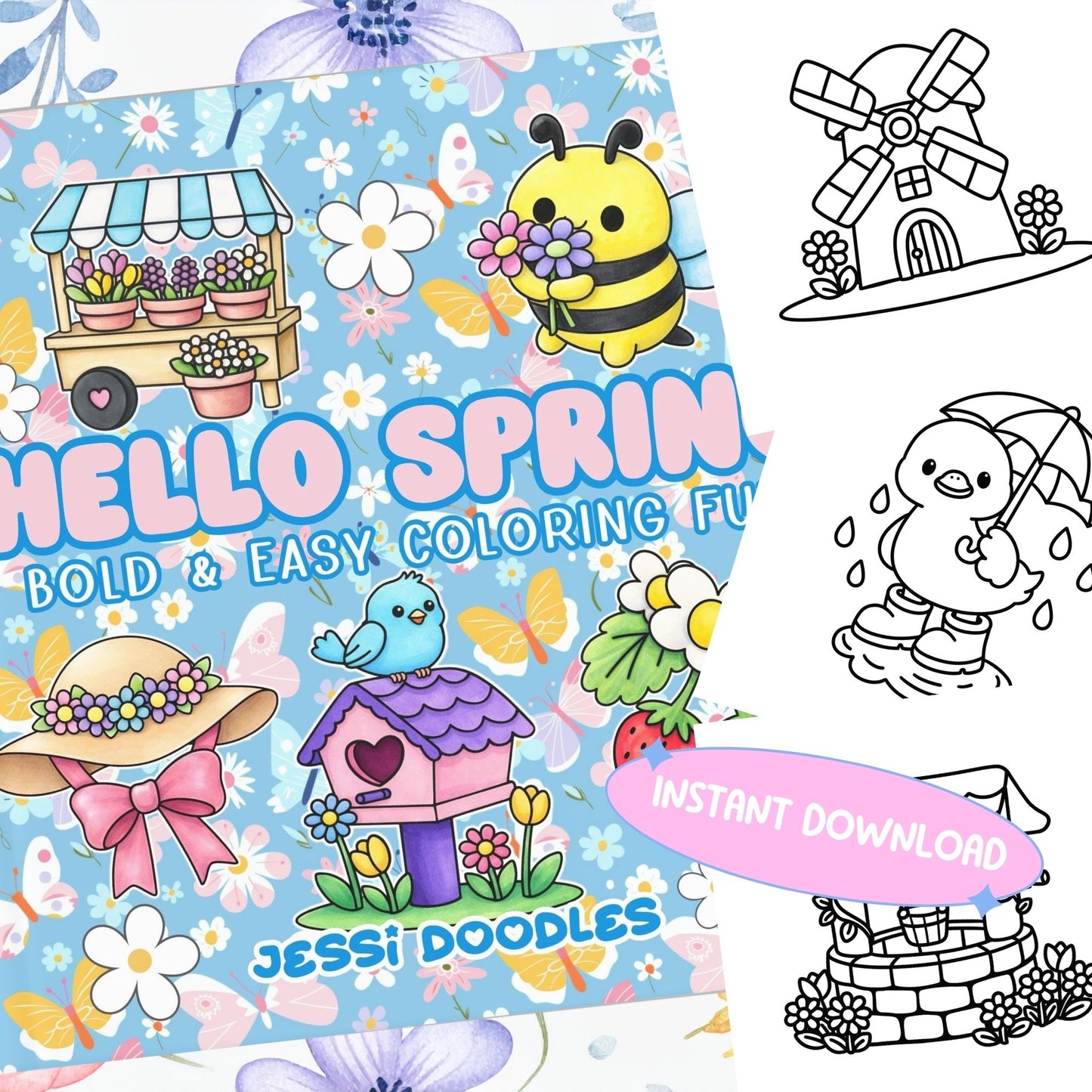 Hello Spring PDF Coloring Book