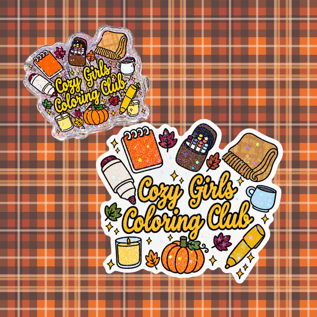 Cozy Girls Coloring Club Sticker & Glitter Page Clip Set