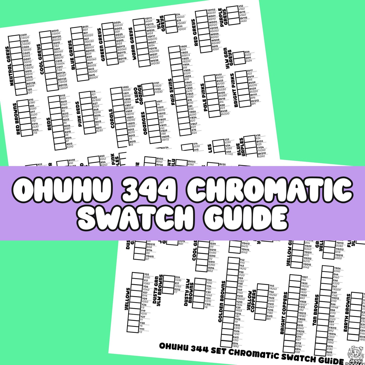 Ohuhu Honolulu 344 Chromatic Swatch Guide