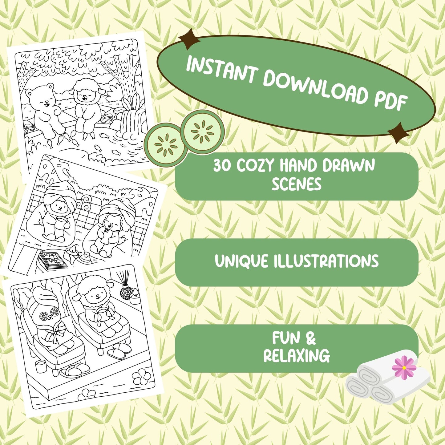 Cozy Spa Day PDF Coloring Book